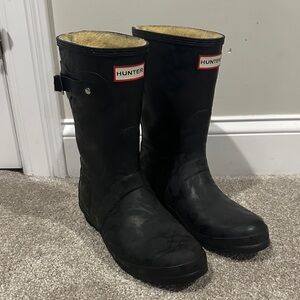 Hunter Black Cheetah Print Short Rain Boots Size 9